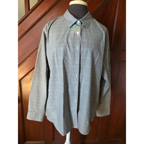 Lands End Womens No Iron Supima Shirt 18P Black & White Plaid - Picture 1 of 7
